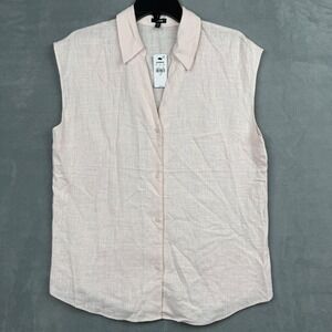 NWT EXPRESS Pink‎ Linen Blend Sleeveless Collared Shirt Button Up Top Womens M